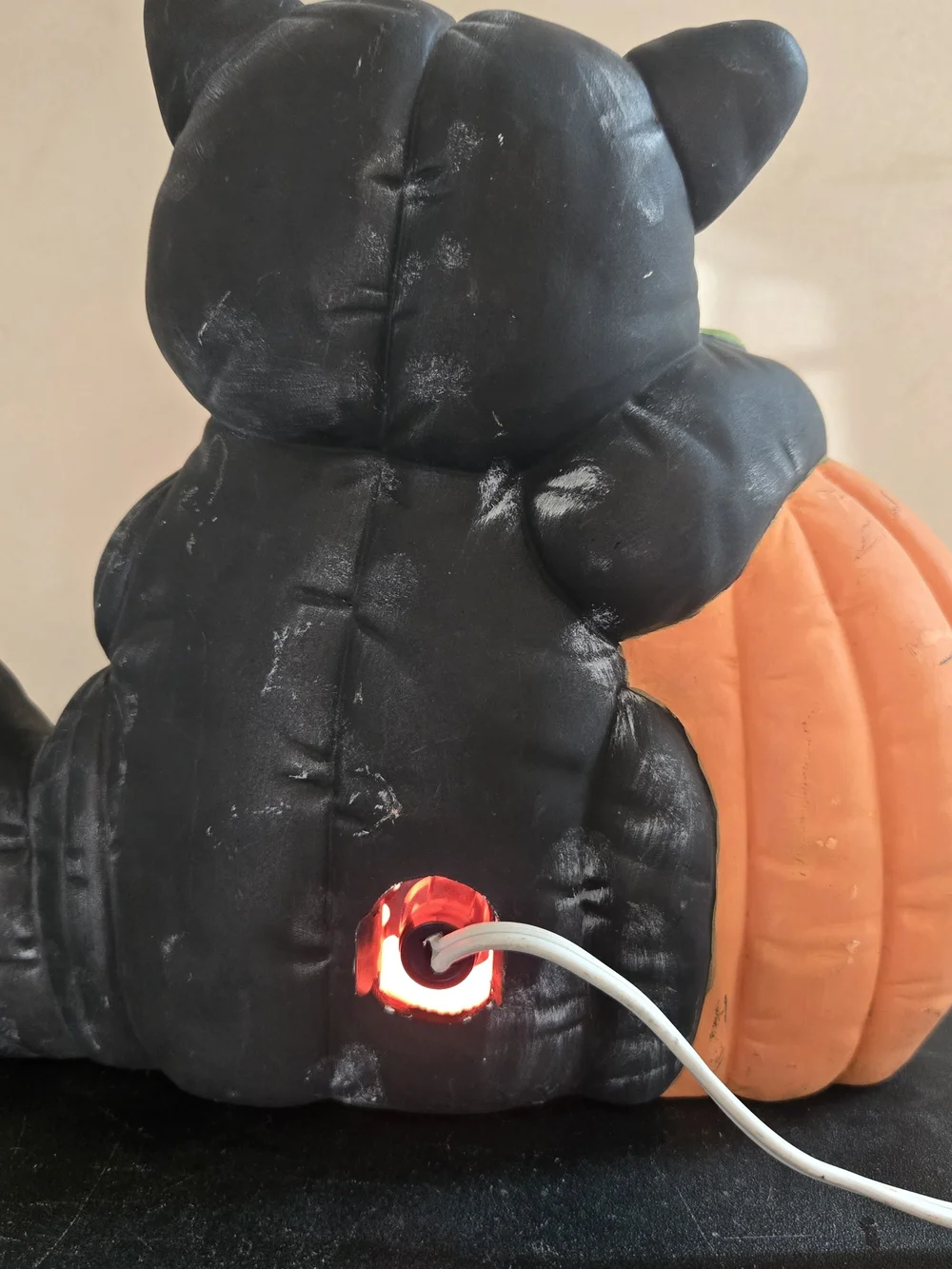 Vintage Black Cat Jack O Lantern Light Up Ceramic Halloween Pumpkin 80s 90s